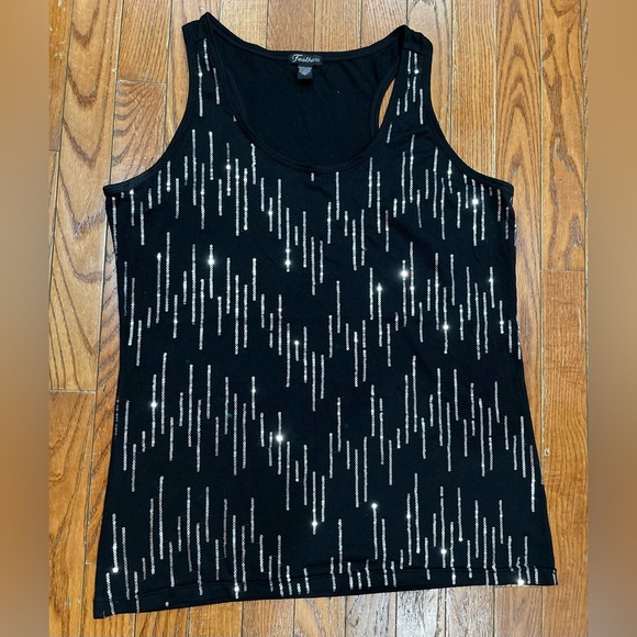Feathers Black Sequin Tank Top - Picture 1 of 6